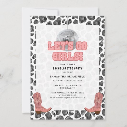 Disco Cowgirl Junggeselinnen-Abschied Pink Black Einladung (Vorderseite)