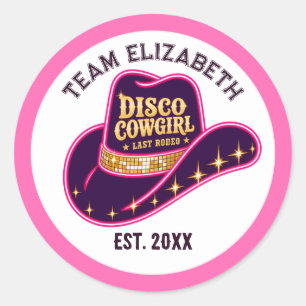 Disco-Cowgirl Letztes Rodeo-Team Braut Junggeselli Runder Aufkleber