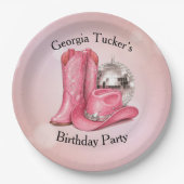 Disco-Cowgirl Pink Geburtstagsfeier Pappteller (Vorderseite)