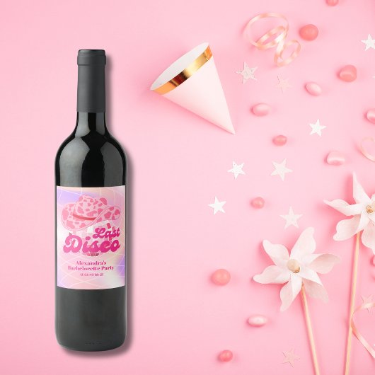 Disco Cowgirl Pink Rodeo Bachelorette Party Weinetikett
