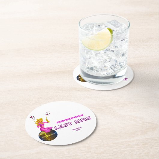 Disco Cowgirl Retro Junggeselinnen-Abschied Runder Pappuntersetzer (Vor Ort)