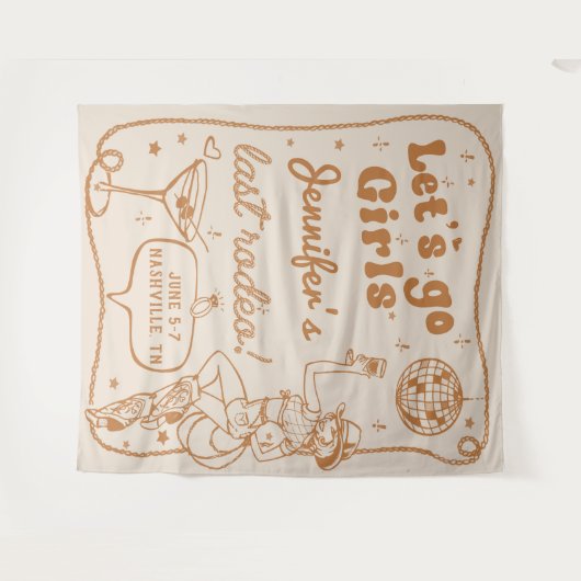 Disco Cowgirl Rodeo Bachelorette Wandteppich (Vorderseite (Horizontal))