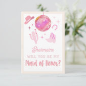 Disco Cowgirl Rodeo Werden Sie meine Trauzeugin Begleitkarte (Stehend Vorderseite)