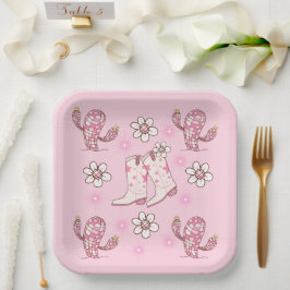 Disco-Cowgirl-Stiefel-Kaktus und Blumen Pappteller