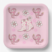 Disco-Cowgirl-Stiefel-Kaktus und Blumen Pappteller (Vorderseite)