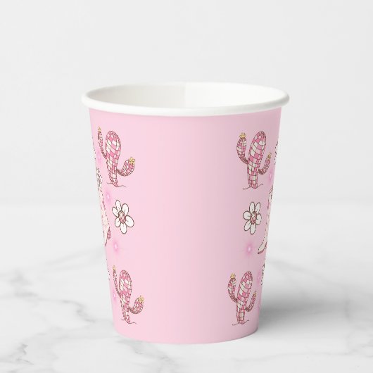 Disco-Cowgirl-Stiefel und Kaktus-Kaffee Pappbecher (Links)