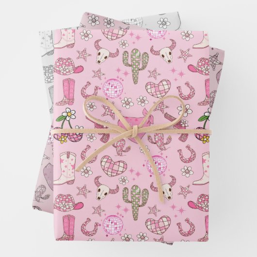 Disco Cowgirl Western Pattern Geschenkpapier Set (Beispiel)