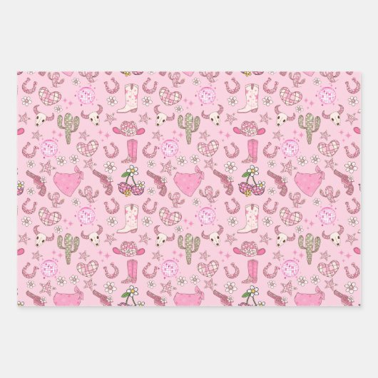 Disco Cowgirl Western Pattern Geschenkpapier Set (Vorderseite)