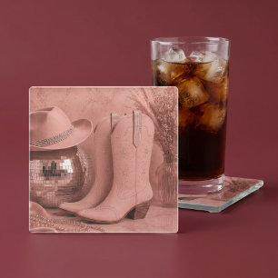 Disco-Cowgirl-Western-Stiefel mit Strasssteinen Glasuntersetzer