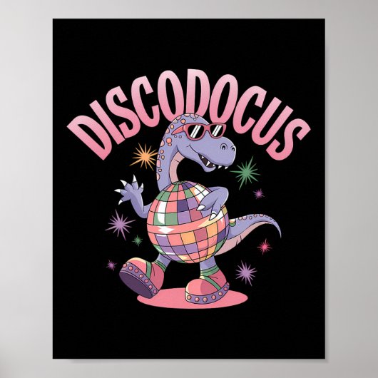Disco Dancing Dinosaur Diplodocus Dino Funny 70s D Poster (Vorne)