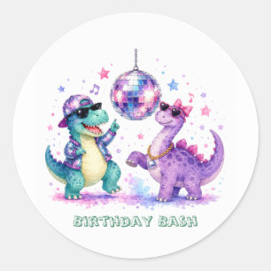 Disco-Dinosaur-Watercolor-Geburtstagsfeier Runder Aufkleber