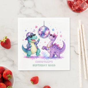 Disco-Dinosaur-Watercolor-Geburtstagsfeier Serviette
