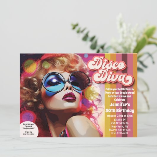 Disco Diva 70er Disco Einladung (Stehend Vorderseite)