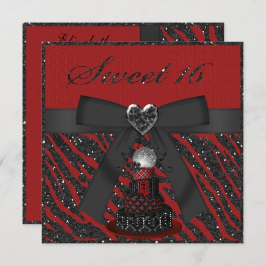 Disco-Diva-Imitat-Glitzerzebra-Druck des Bonbon-16 Einladung (Vorne/Hinten)