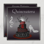 Disco-Diva-Kuchen, silberner Schein-Heels Einladung (Vorne/Hinten)