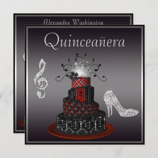 Disco-Diva-Kuchen, silberner Schein-Heels Einladung (Vorne/Hinten)