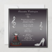 Disco-Diva-Kuchen, silberner Schein-Heels Einladung (Rückseite)