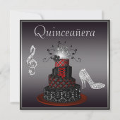 Disco-Diva-Kuchen, silberner Schein-Heels Einladung (Vorderseite)