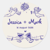 Disco Funky Hand Drawn Wedding Runder Aufkleber (Vorderseite)