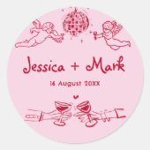 Disco Funky Hand Drawn Wedding Runder Aufkleber (Vorderseite)