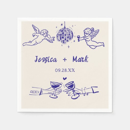 Disco Funky Retro Hand Drawn Wedkins Serviette (Vorderseite)