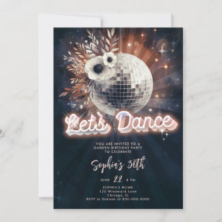 Disco Garden Party 70er Retro Dance 30. Geburtstag Einladung