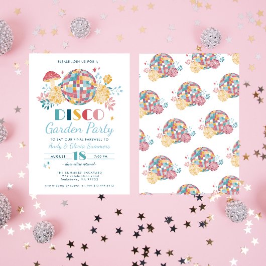 Disco Garden Party 70's Theme Going Away Party Einladung