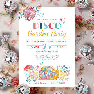 Disco Garden Party Geburtstag Einladung