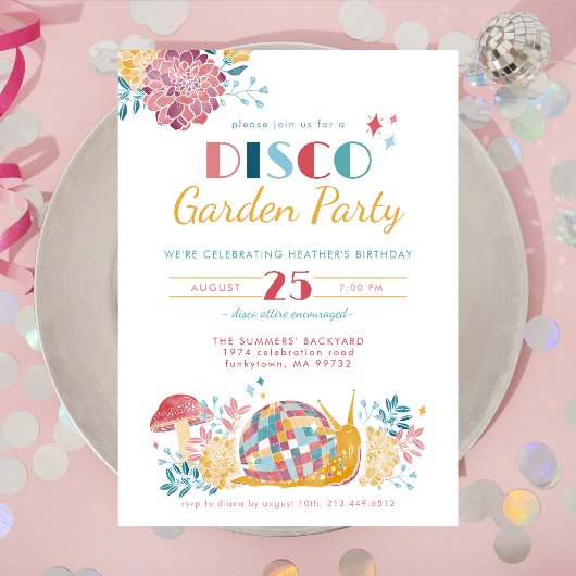 Disco Garden Party Niedliche Geburtstag Einladung