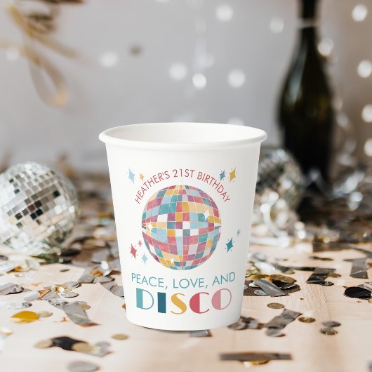 Disco Garden Party Peace, Liebe und Disco Pappbecher