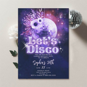 Disco-Gartenparty 70er Retro Lila 30. Geburtstag Einladung