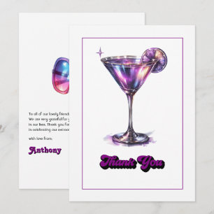 Disco Glam Retro Martini Galaxy Glasdesign Dankeskarte