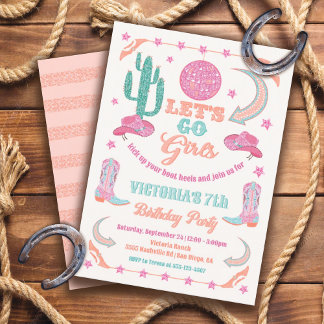 Disco Glitzer Cowgirl Geburtstagsparty Einladung