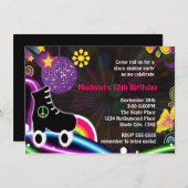 Disco Glow Roller Skaten Skate Party Einladung (Vorne/Hinten)