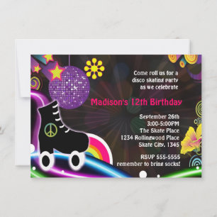 Disco-Glüh-Roller-Schlittschuhparty-Einladung Einladung