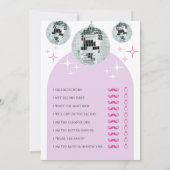 Disco Groove Guess Wer Brautparty Game Card Einladung (Rückseite)