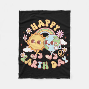Disco Groovy Happy Earth Day Peace Sun and Earth Fleecedecke