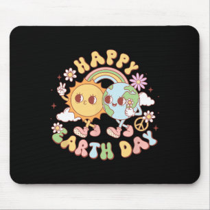 Disco Groovy Happy Earth Day Peace Sun and Earth Mousepad