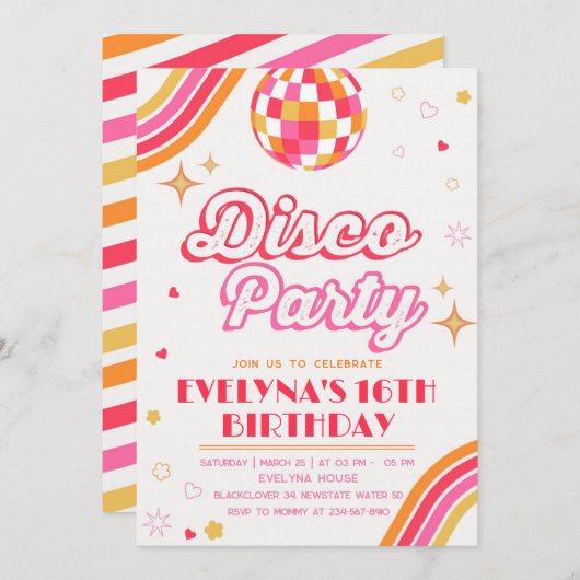 Disco Groovy Party Einladung (Vorne/Hinten)