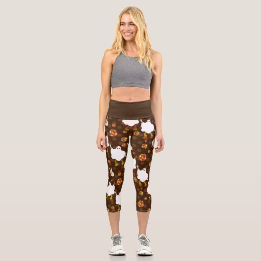 Disco halloween afrikanische Geisterbraun Capri Leggings (Vorderseite)