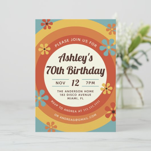 Disco Hippie zum Geburtstag Einladung (Stehend Vorderseite)