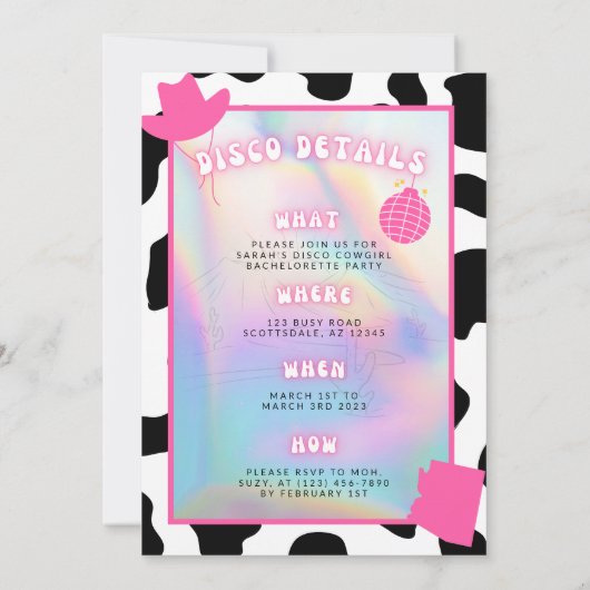 "Disco in der Wüste" Scottsdale Bach Einladung (Rückseite)