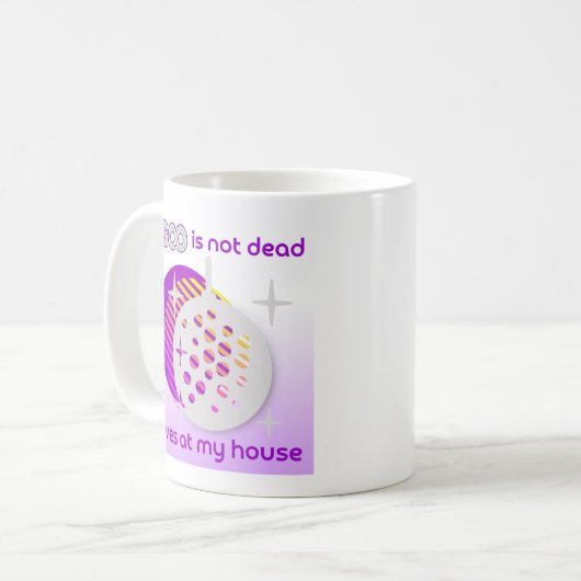 Disco ist ein lila Retro Kaffeetasse (Vorderseite Links)