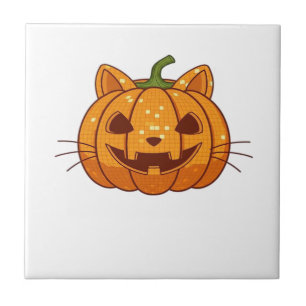 Disco-Katze Jack o'Lantern Klassisches T-Shirt Fliese