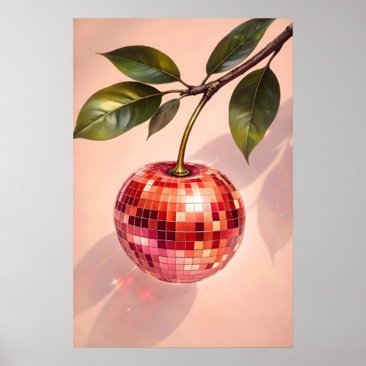 Disco-Kirschposter, Retro-Diskokugel-Fruchtkunst Poster (Vorne)
