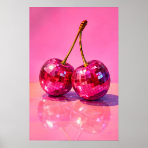 Disco-Kirschposter, Y2K-Spiegelkugel-Fruchtprint Poster