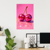 Disco-Kirschposter, Y2K-Spiegelkugel-Fruchtprint Poster (Heimbüro)