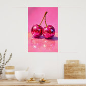 Disco-Kirschposter, Y2K-Spiegelkugel-Fruchtprint Poster (Küche)