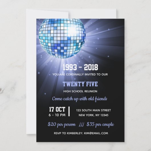 Disco-Kugel blau Einladung (Vorderseite)
