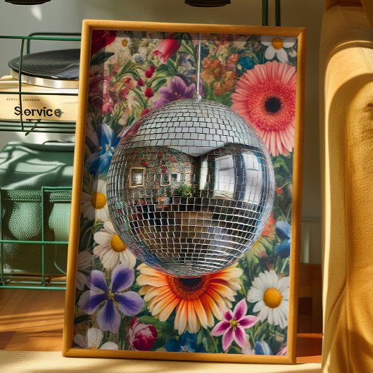 Disco-Kugel-Blumen-Wandkunst Retro-Maximalist-Post Poster
